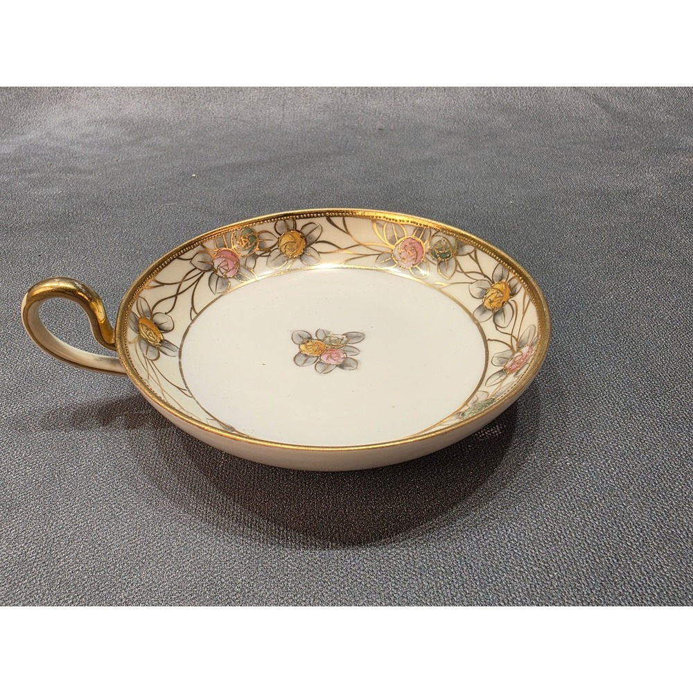 Antique Nippon Hand Painted Porcelain Nappy Dish Gold Moriage Floral Rose Bowl